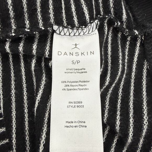 New DANSKIN Pullover Shirt Womens Size S Relaxed Stretch Faux Wrap Black White - Picture 4 of 6